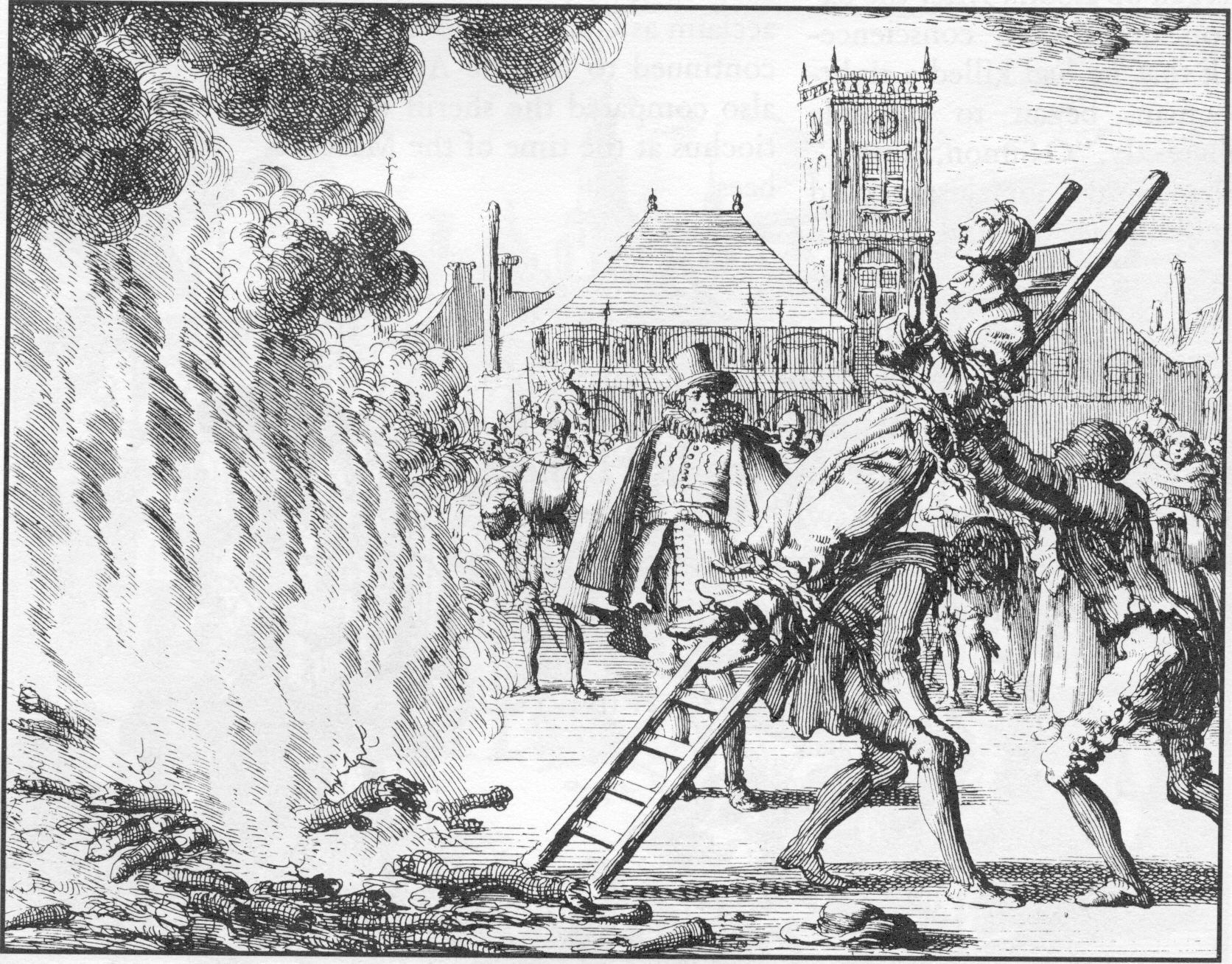 Anneken de Vlaster an Anabaptist Woman being thrown into the fire in 1571 in Mirror of the Martyrs p 24